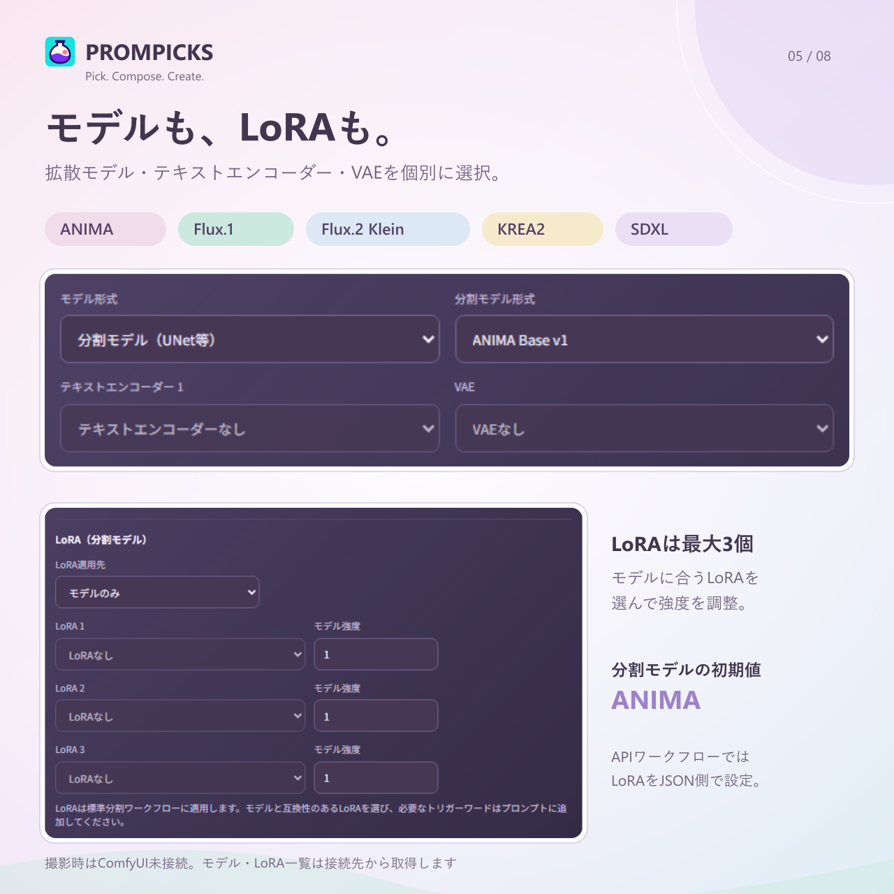 分割モデルとLoRAを選ぶ詳細設定の実画面
